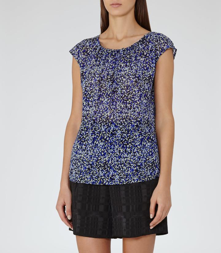 Reiss Victoria - Womens Printed Chiffon Top In Blue, Size 6