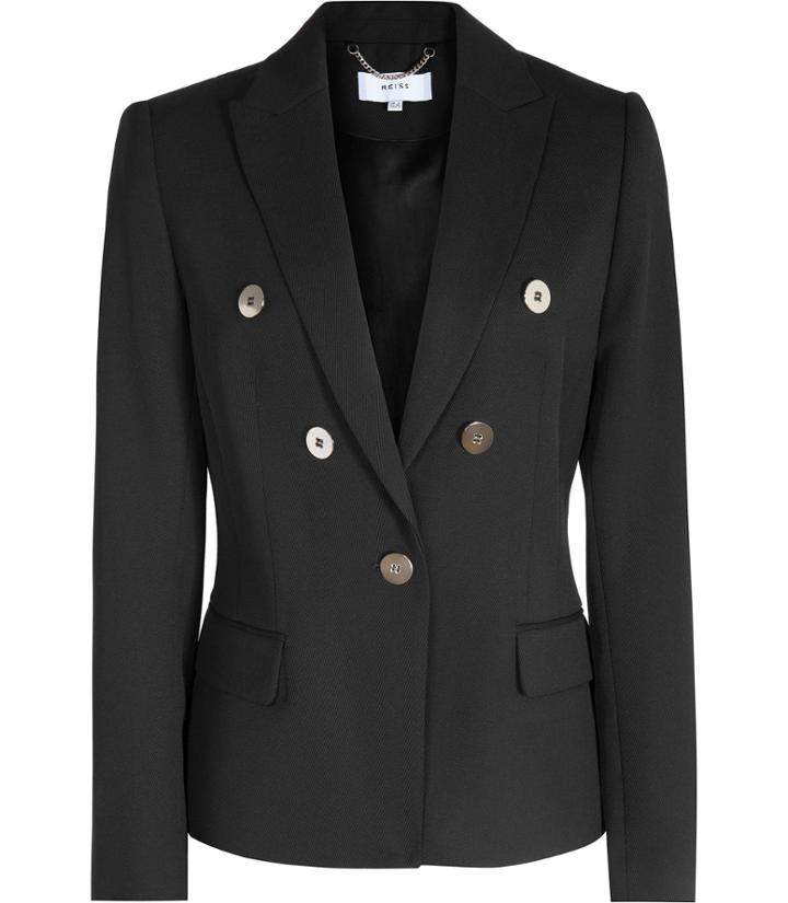Reiss Matilda - Womens Metallic-button Blazer In Black, Size 4