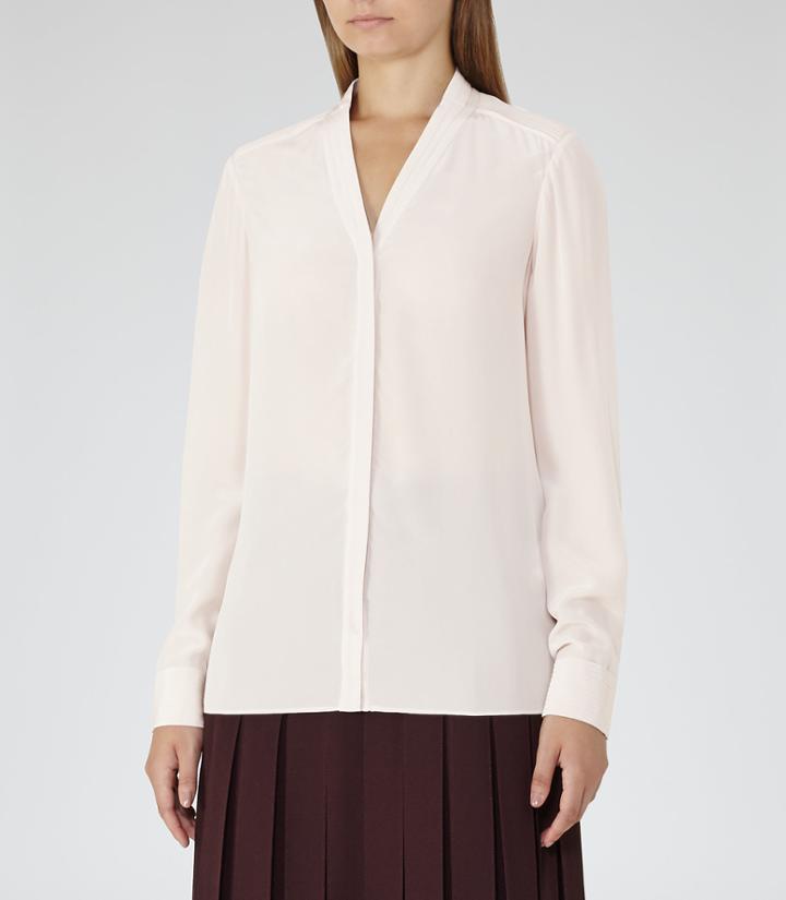 Reiss Juliette - Womens Pleat-detail Blouse In Cream, Size 6