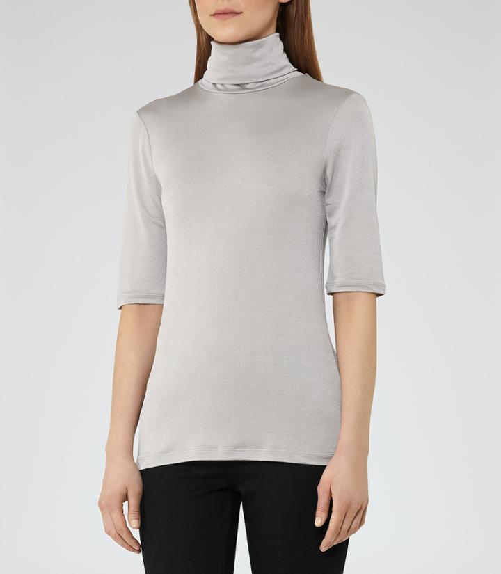 Reiss Britany - Metallic High-neck Top In Grey, Womens, Size M