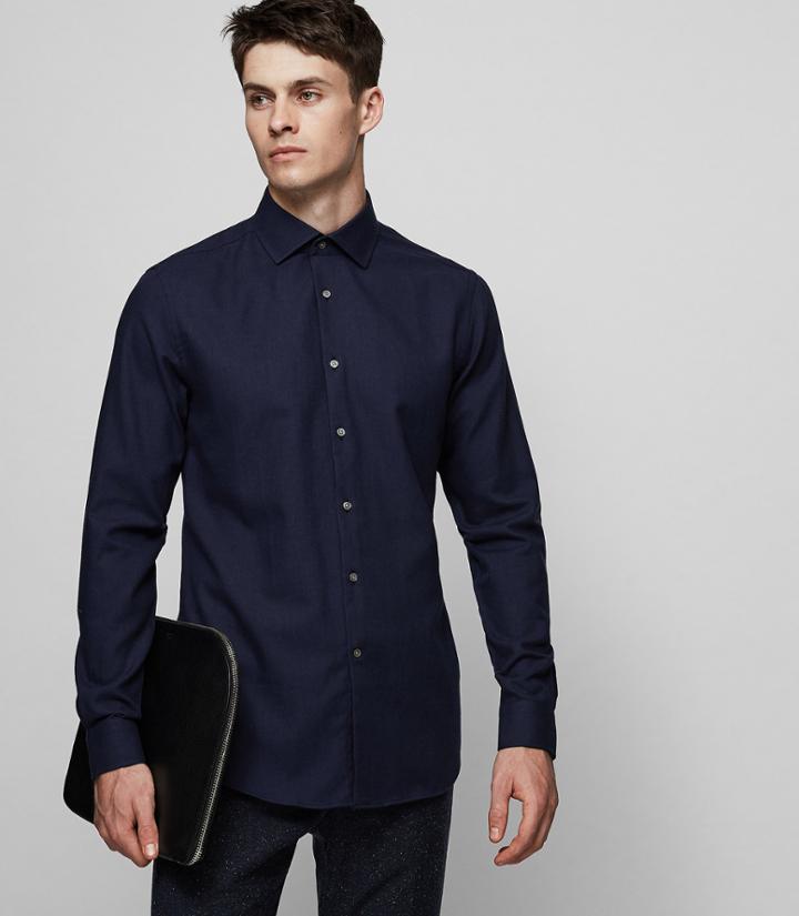 Reiss Leonardo - Cotton And Cashmere Shirt In Blue, Mens, Size Xs