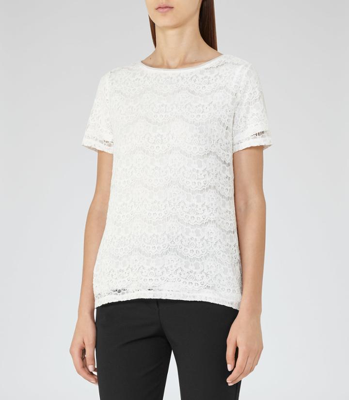 Reiss Rayee - Womens Lace T-shirt In White, Size S