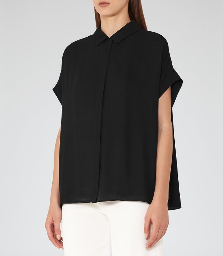 Reiss Simi - Womens Short-sleeved Shirt In Black, Size 4