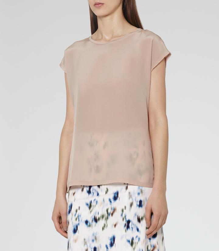 Reiss Kiki - Womens Silk-front T-shirt In Pink, Size S
