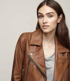 Reiss Torre - Leather Biker Jacket In Brown, Womens, Size 2