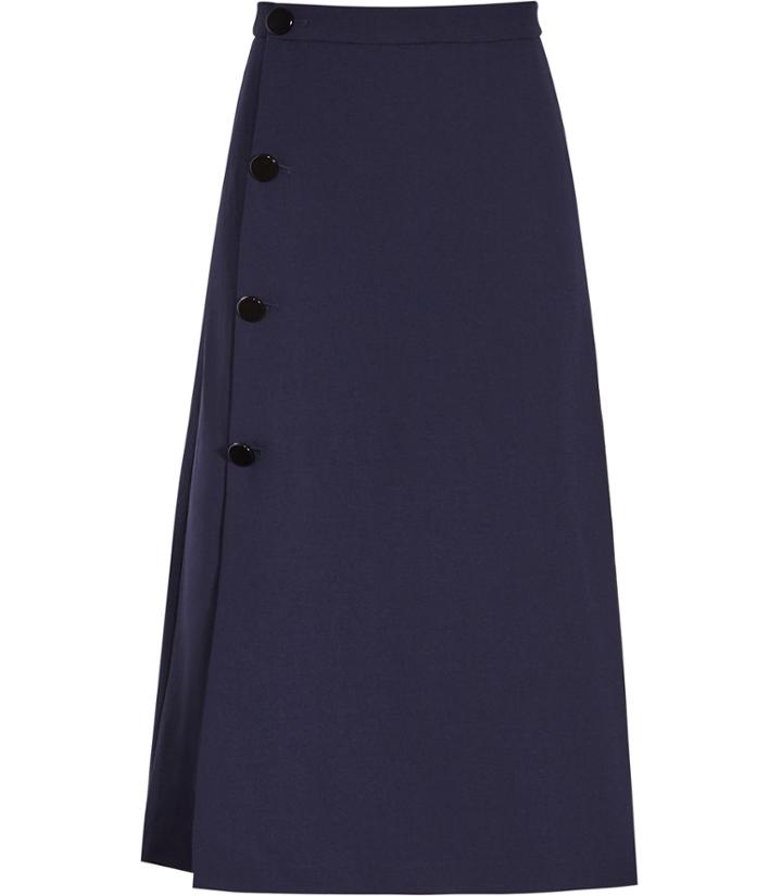 Reiss Deneuve - Womens Button-detail Midi Skirt In Blue, Size 6
