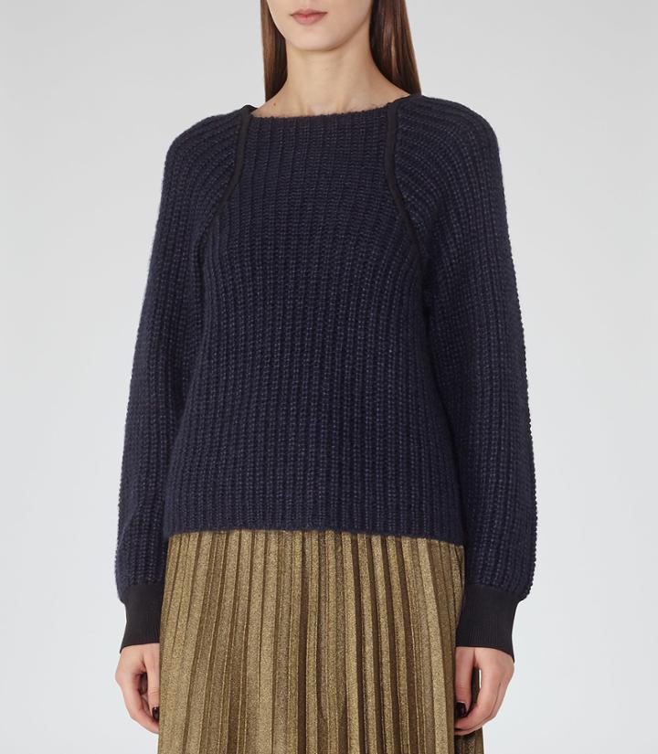 Reiss Mezard - Womens Stitch-detail Jumper In Blue, Size L