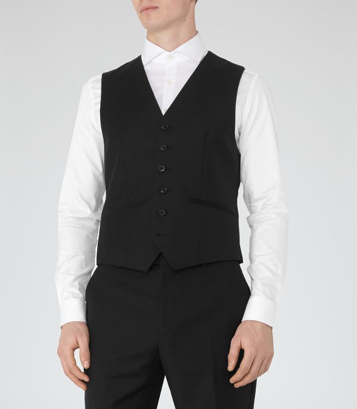 Reiss Harry W - Modern Fit Waistcoat In Black, Mens, Size 36