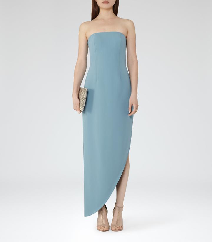 Reiss Rima - Womens Strapless Asymmetric Maxi Dress In Blue, Size 4