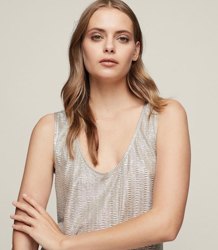 Reiss Gemma - Metallic Tank Top In Yellow, Womens, Size S