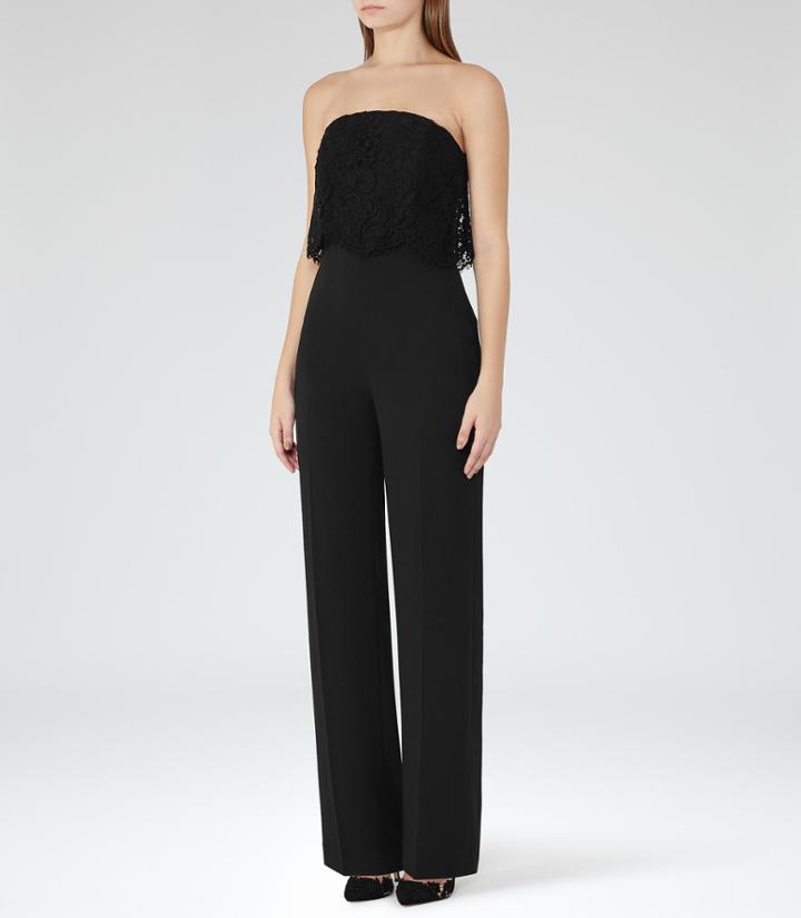 Reiss Natalie - Womens Lace-top Jumpsuit In Black, Size 4