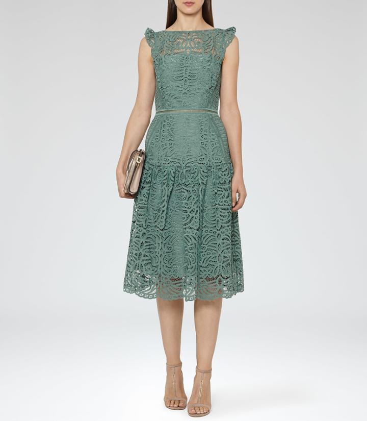 Reiss Herrera - Cap Sleeve Lace Dress In Green, Womens, Size 0