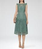 Reiss Herrera - Cap Sleeve Lace Dress In Green, Womens, Size 0