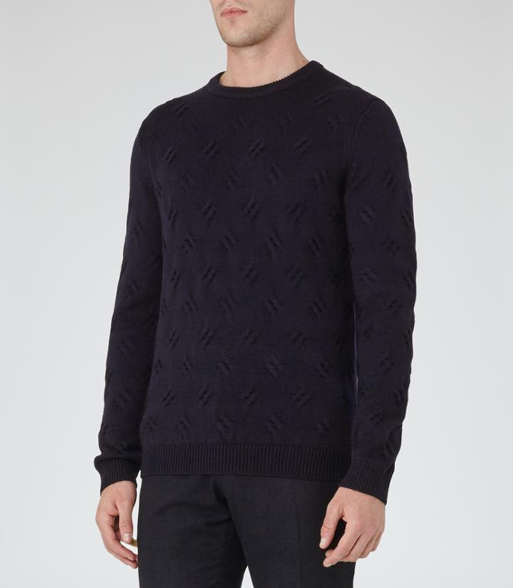 Reiss Astro - Mens Patterned Weave Jumper In Blue, Size Xs