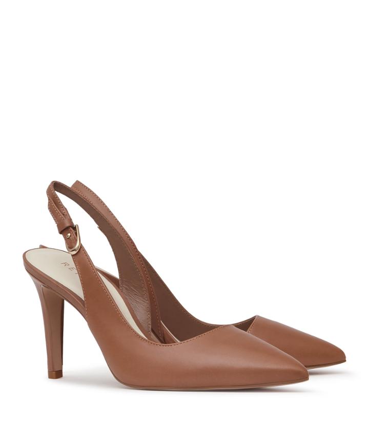 Reiss Augustine - Heel-detail Slingback Shoes In Brown, Womens, Size 5