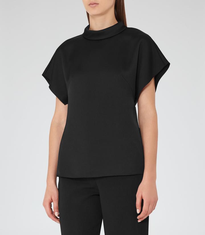 Reiss Della - Womens High-neck Short Sleeved Top In Black, Size 4