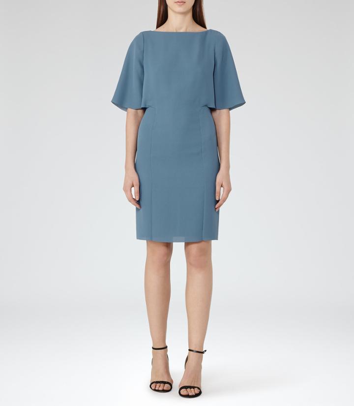 Reiss Mist - Fluted Sleeve Dress In Blue, Womens, Size 0