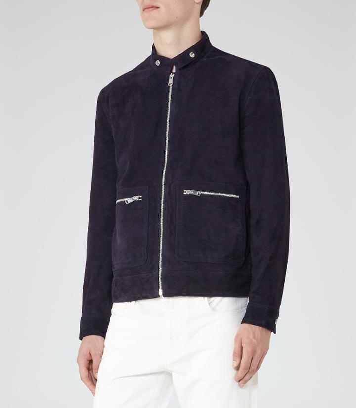 Reiss Eli - Mens Suede Zip Jacket In Blue, Size Xs