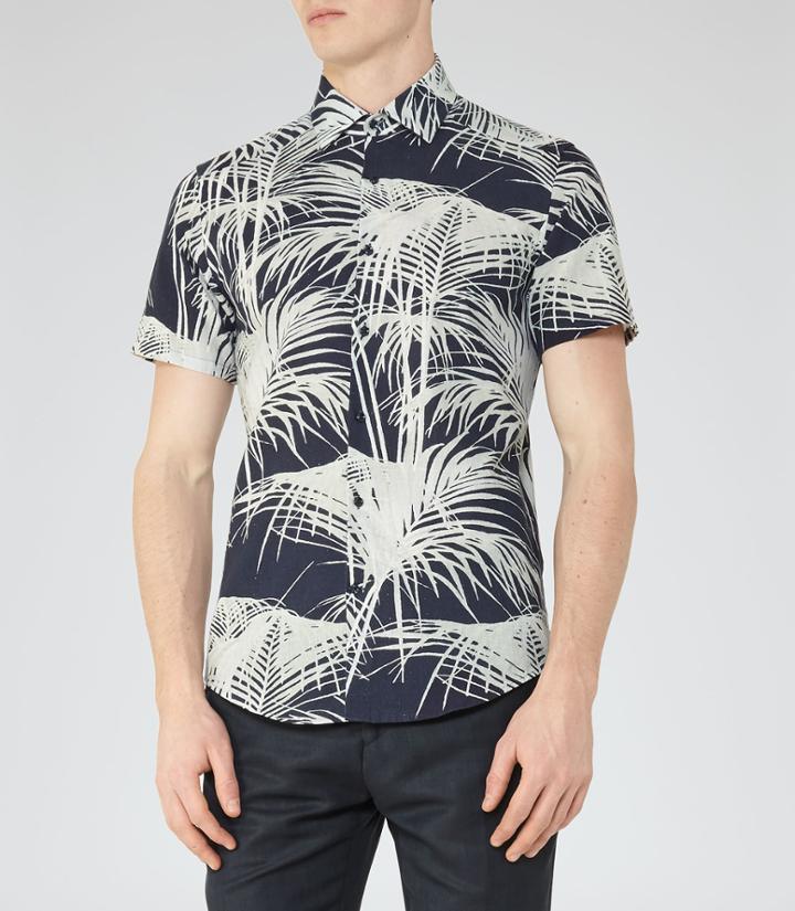 Reiss Mccawly - Mens Palm Print Shirt In Blue, Size Xs