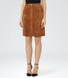 Reiss Joss - Womens Suede A-line Skirt In Brown, Size 8