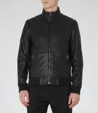 Reiss Blaze - Mens Leather Bomber Jacket In Black, Size M