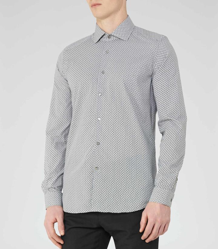 Reiss Tulsa - Geometric Print Shirt In Blue, Mens, Size S