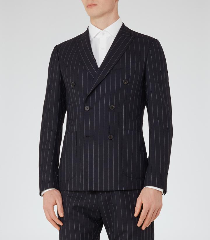 Reiss Grove B - Mens Pinstripe Wool Blazer In Blue, Size 36