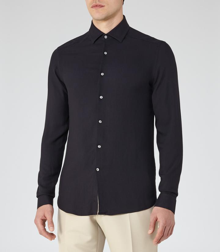Reiss Trix - Mens Twill Weave Shirt In Black, Size Xs