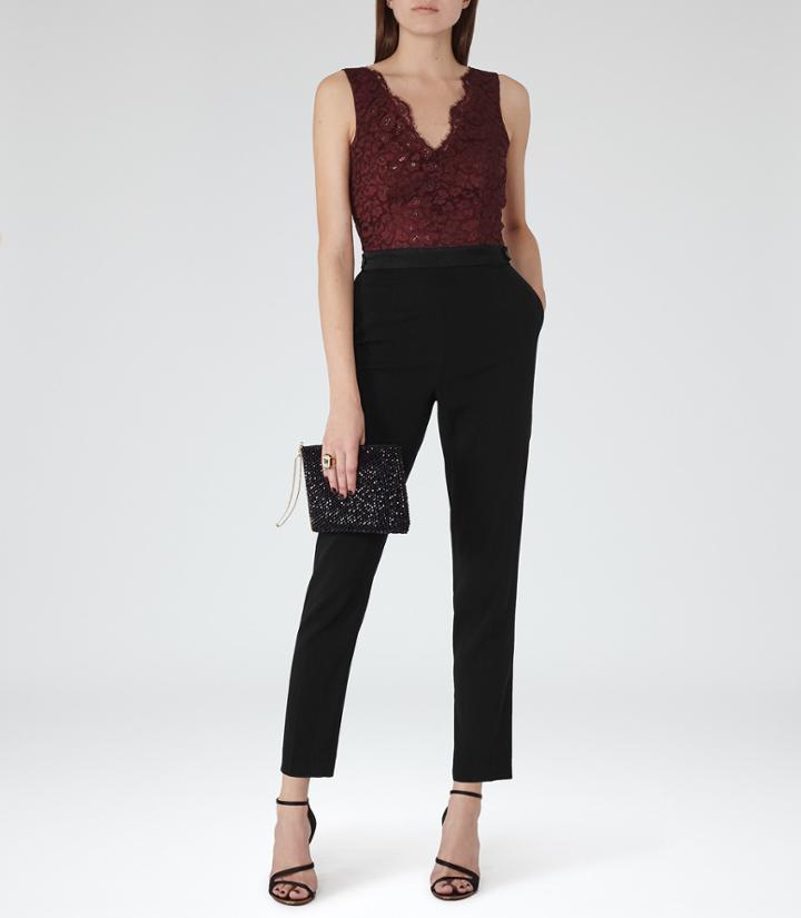 Reiss Amorie - Womens Lace-top Jumpsuit In Red, Size 10
