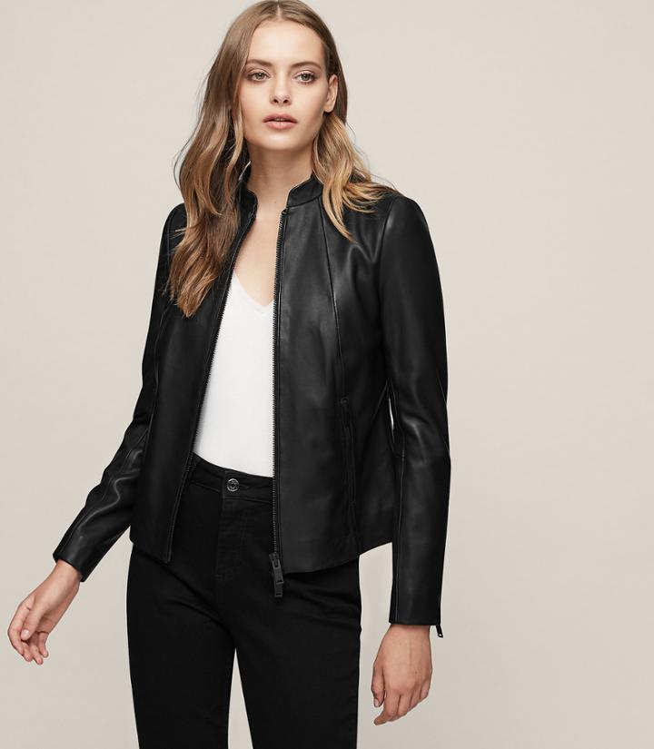 Reiss Serge - Slim-fit Leather Jacket In Black, Womens, Size 0