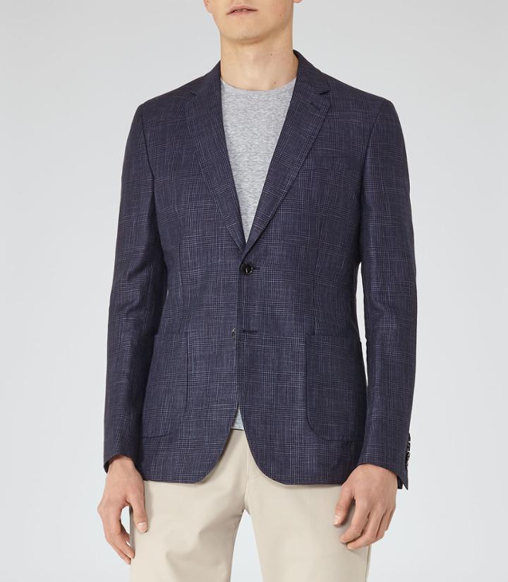 Reiss Montana - Linen And Wool Blazer In Blue, Mens, Size 34