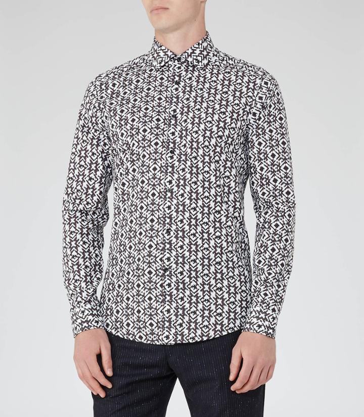 Reiss Merci - Mens Geometric Print Shirt In Blue, Size S