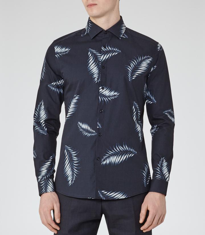 Reiss Island - Mens Palm Print Shirt In Blue, Size S