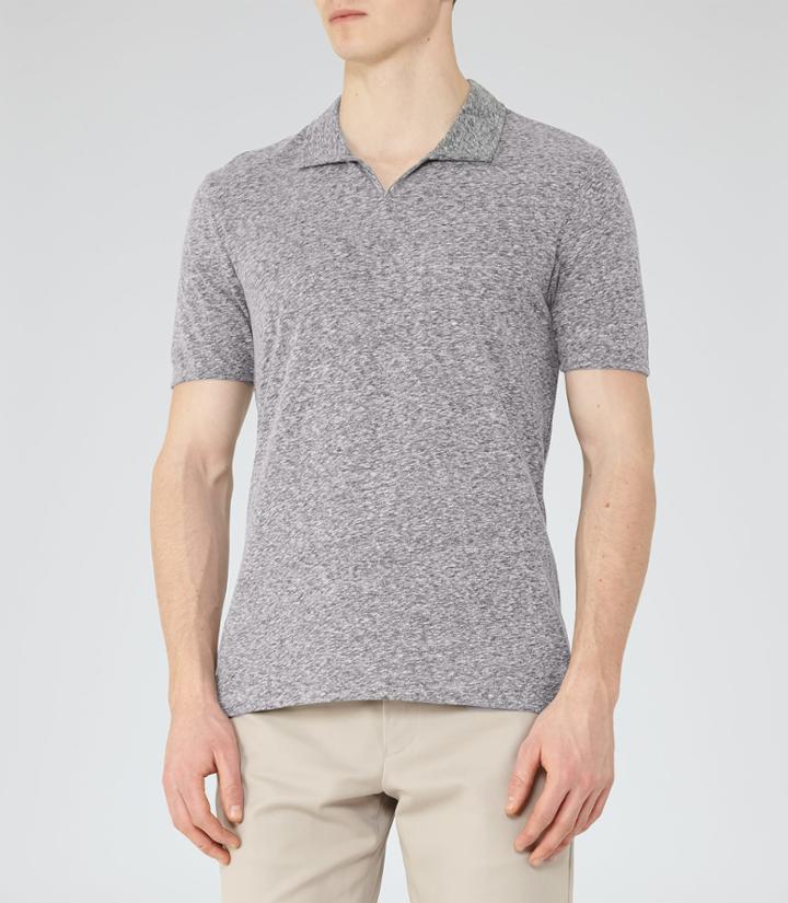 Reiss Marcelos - Mens Open Collar Polo Shirt In Blue, Size Xs