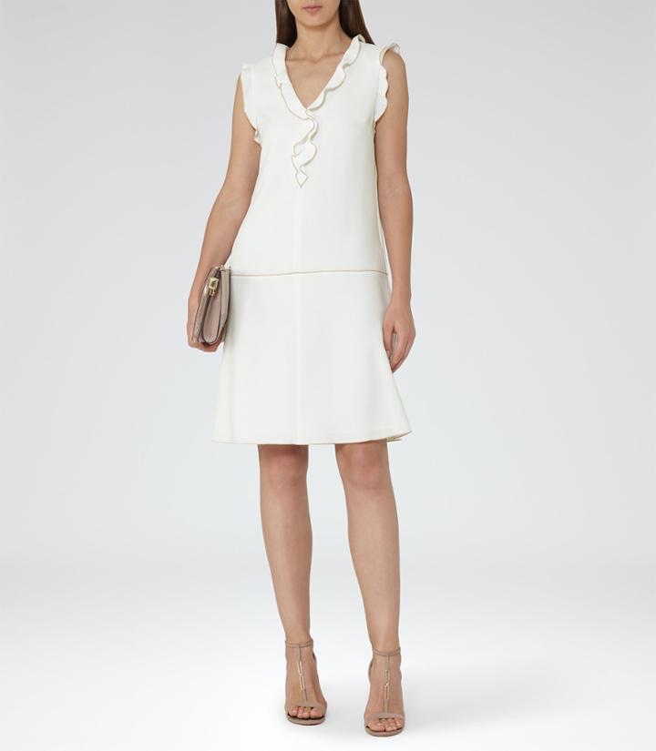 Reiss Vivienne - Womens Frill-detail Shift Dress In Cream, Size 4