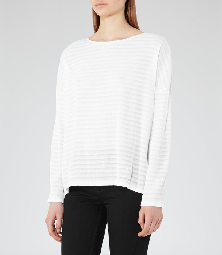 Reiss Deanna - Textured Long-sleeve Top In White, Womens, Size Xs