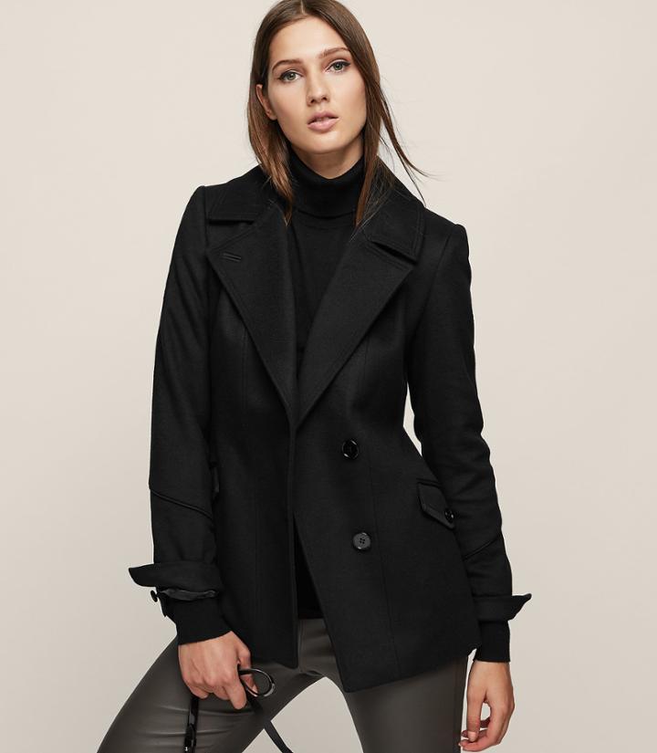 Reiss Lillie - Wool-blend Button-front Coat In Black, Womens, Size 0