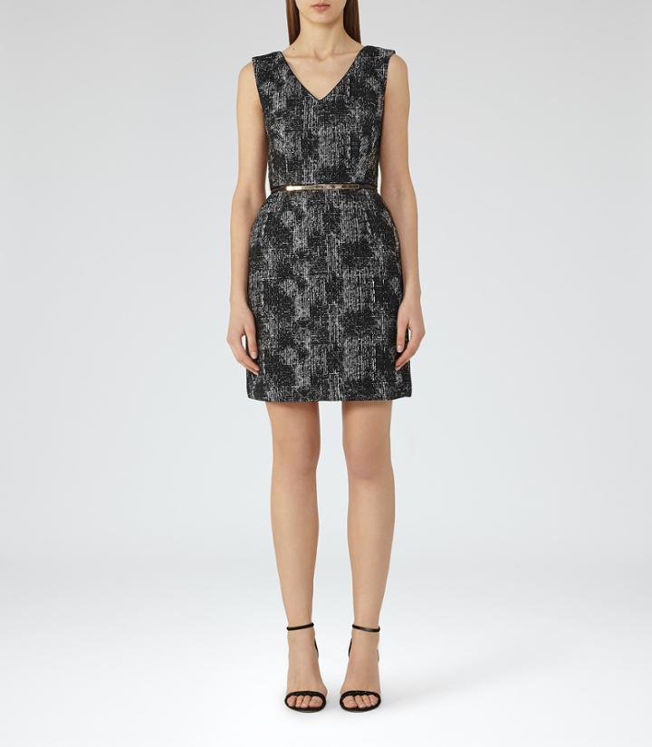 Reiss Enni - Womens Jacquard Fit And Flare Dress In Black, Size 4