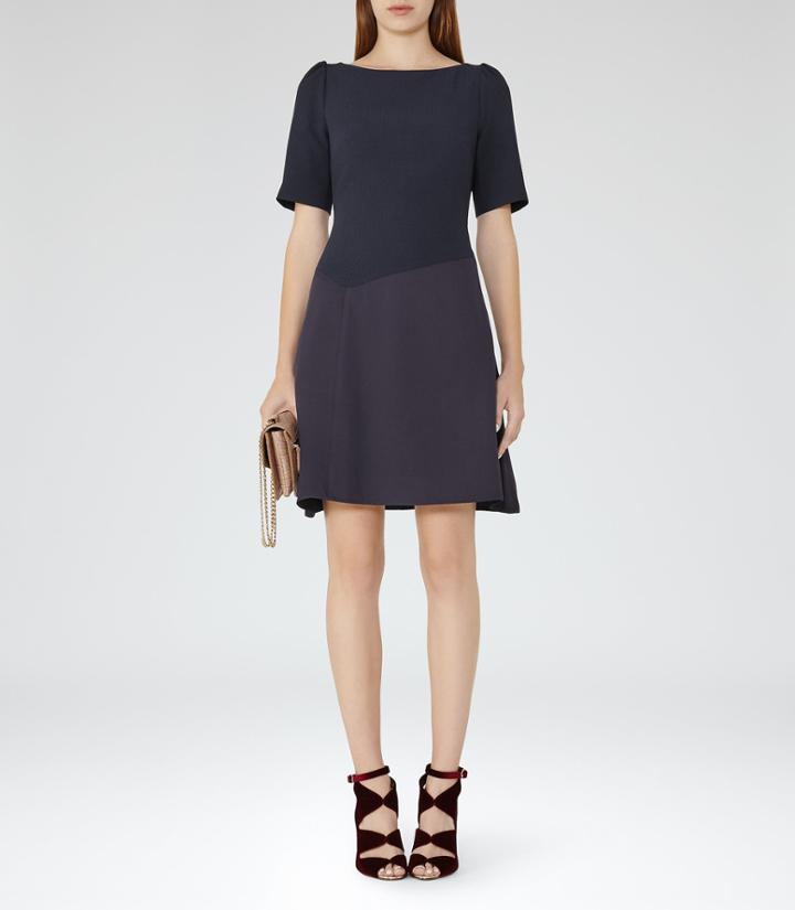 Reiss Zila - Womens Textured Fit And Flare Dress In Blue, Size 4