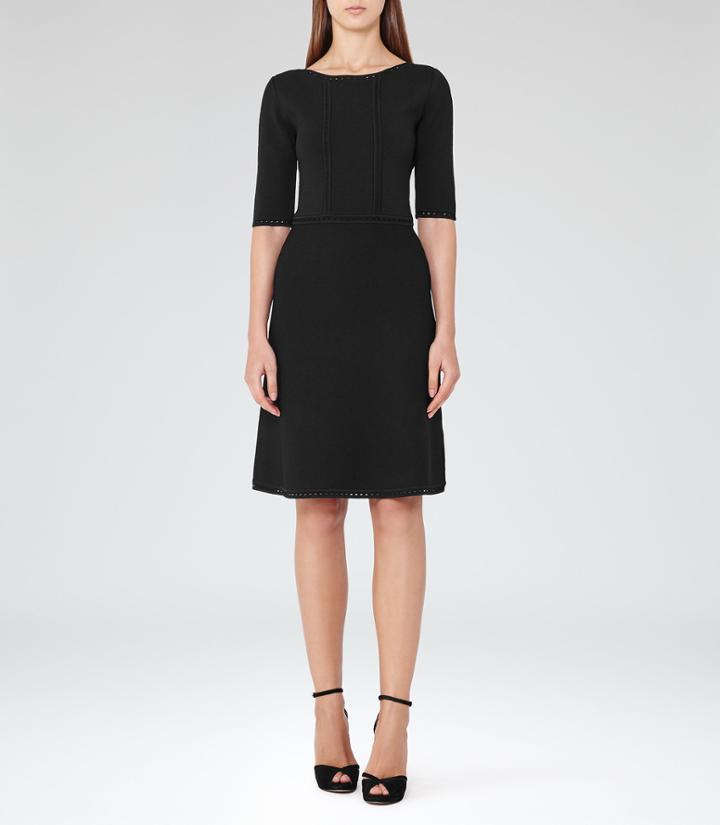 Reiss Celestia - Structured Knit Dress In Black, Womens, Size 0