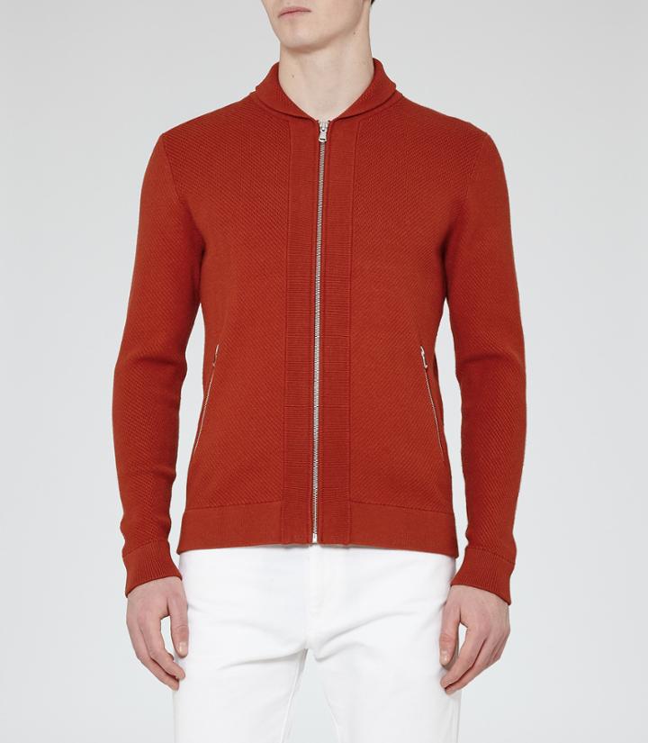 Reiss Jamison - Mens Shawl Collar Zip Cardigan In Brown, Size S