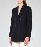 Reiss Mills - Leather-detail Blazer In Blue, Womens, Size 0