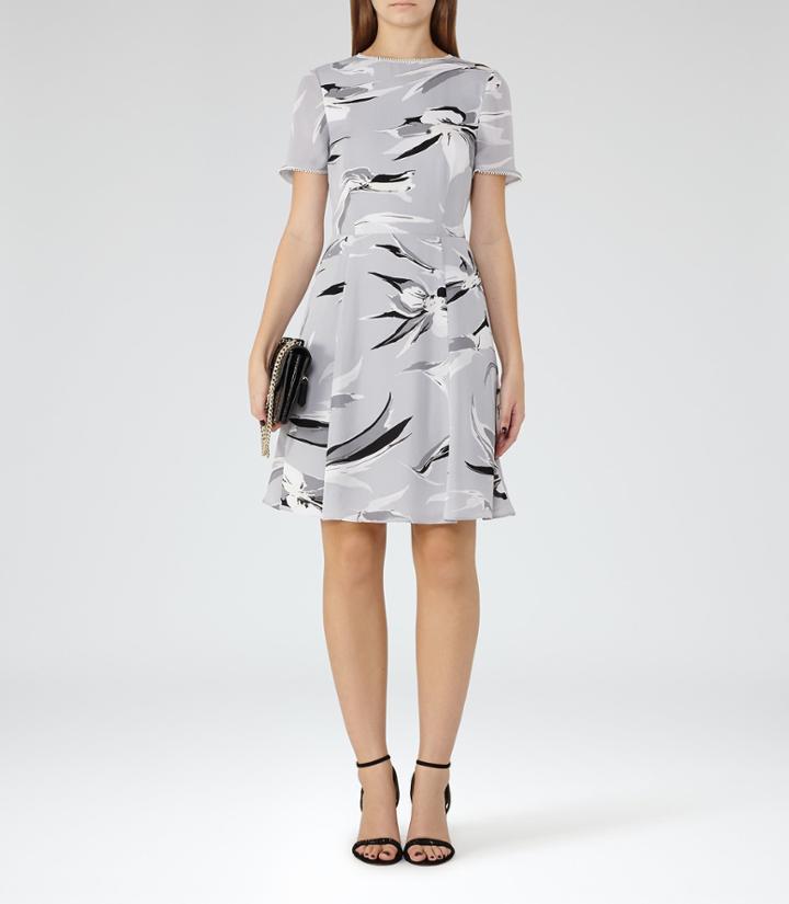 Reiss Bronte - Printed Dress In Black, Womens, Size 2