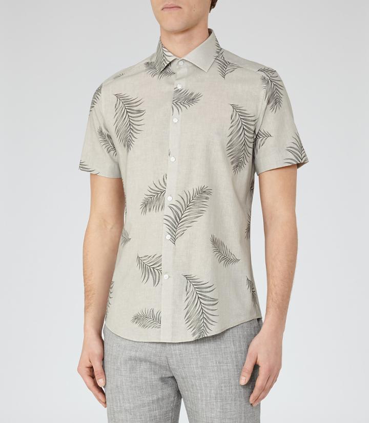 Reiss Feather - Mens Printed Short Sleeve Shirt In Brown, Size S