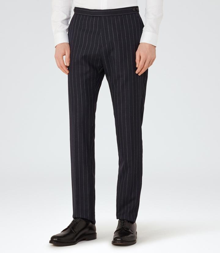 Reiss Grove T - Mens Pinstripe Wool Trousers In Blue, Size 28