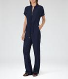 Reiss Marienella - Womens Gathered Jumpsuit In Blue, Size 4