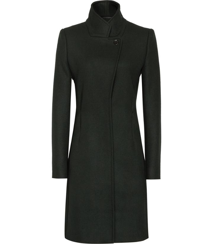 Reiss Karsen - Womens Pleat-detail Coat In Green, Size 4