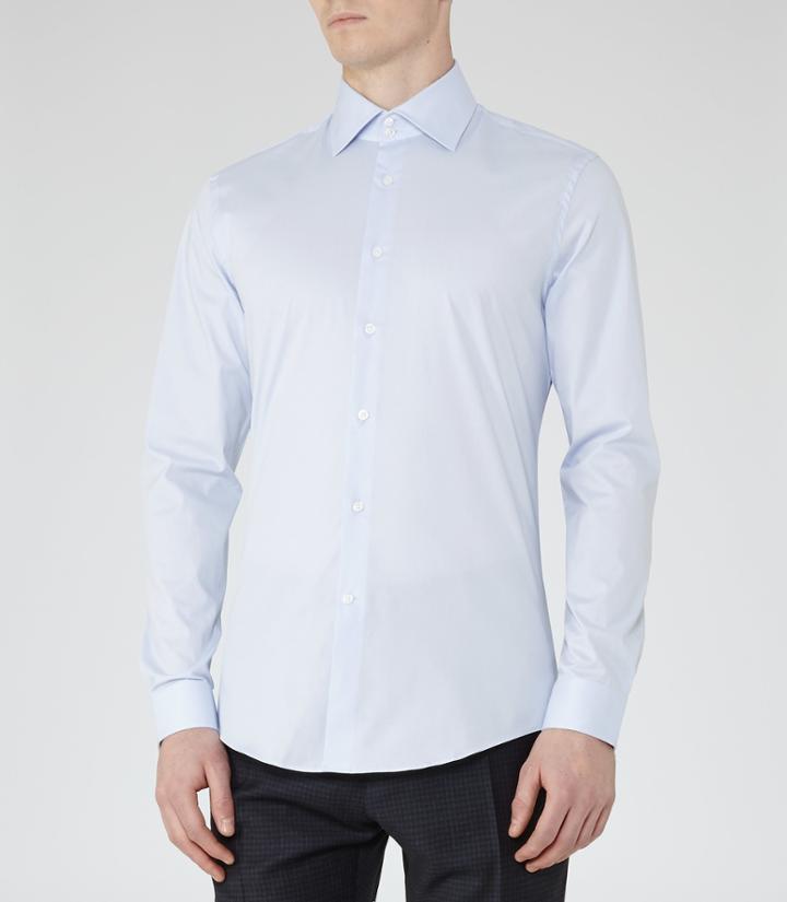 Reiss Zinc - Slim Stretch Shirt In Blue, Mens, Size Xs