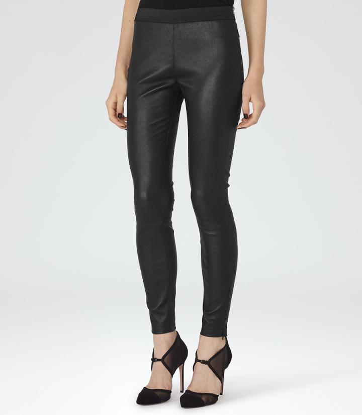 Reiss Carrie - Womens Leather Leggings In Black, Size 6