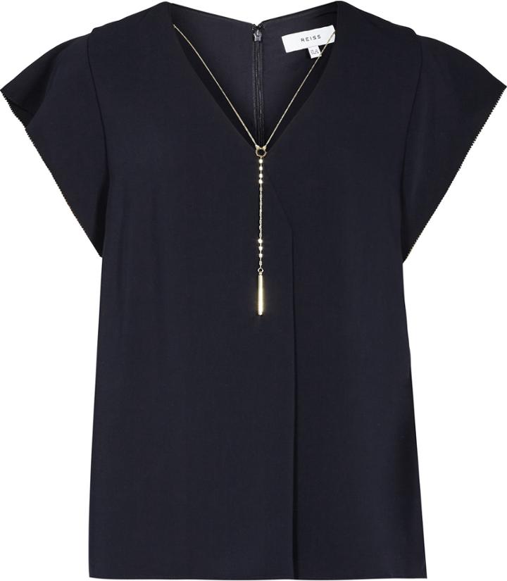 Reiss Zana - Womens Chain-detail Top In Blue, Size 4